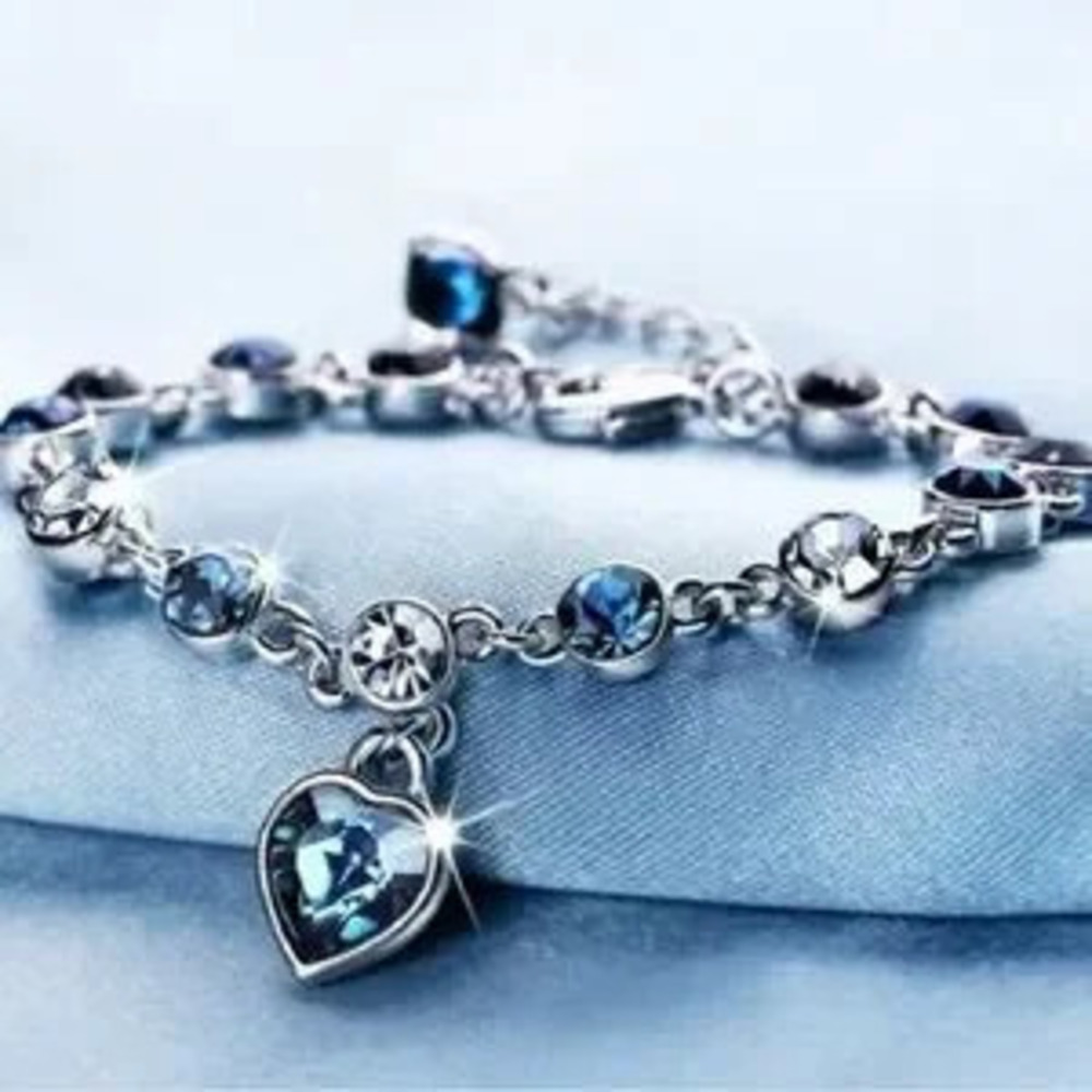 Blue Heart Zircon Bracelets New Shiny Blue Crystal Love Bracelet 8+2